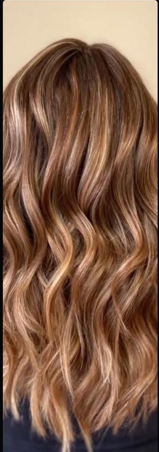 Warm copper balayage with soft, defined wave